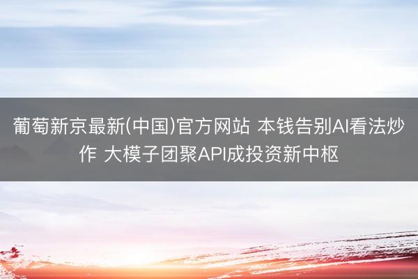 葡萄新京最新(中国)官方网站 本钱告别AI看法炒作 大模子团聚API成投资新中枢