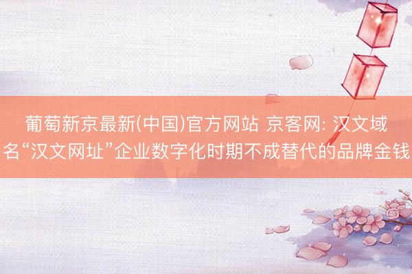 葡萄新京最新(中国)官方网站 京客网: 汉文域名“汉文网址”企业数字化时期不成替代的品牌金钱
