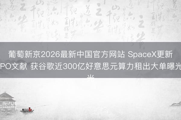 葡萄新京2026最新中国官方网站 SpaceX更新IPO文献 获谷歌近300亿好意思元算力租出大单曝光