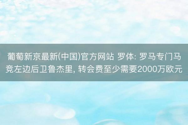 葡萄新京最新(中国)官方网站 罗体: 罗马专门马竞左边后卫鲁杰里， 转会费至少需要2000万欧元