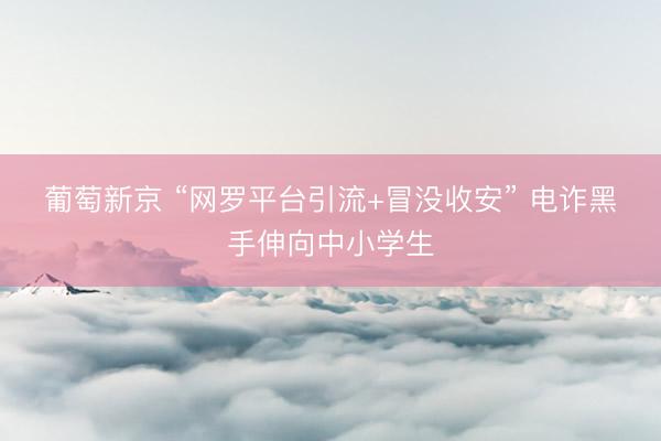 葡萄新京 “网罗平台引流+冒没收安” 电诈黑手伸向中小学生