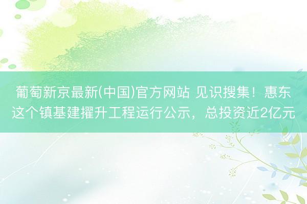 葡萄新京最新(中国)官方网站 见识搜集!惠东这个镇基建擢升工程运行公示,总投资近2亿元